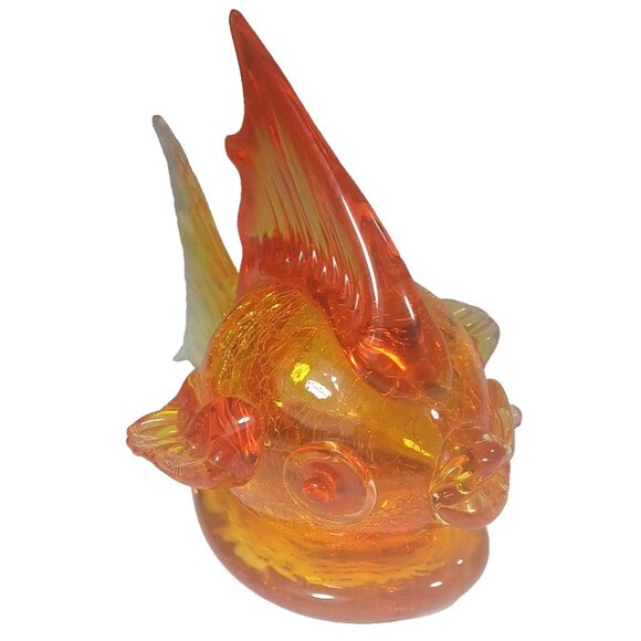 Demekin Lantern Blown Orange Crackle Glass Figurine Hollow Koi Gold Fish Vintage - Picture 4 of 12
